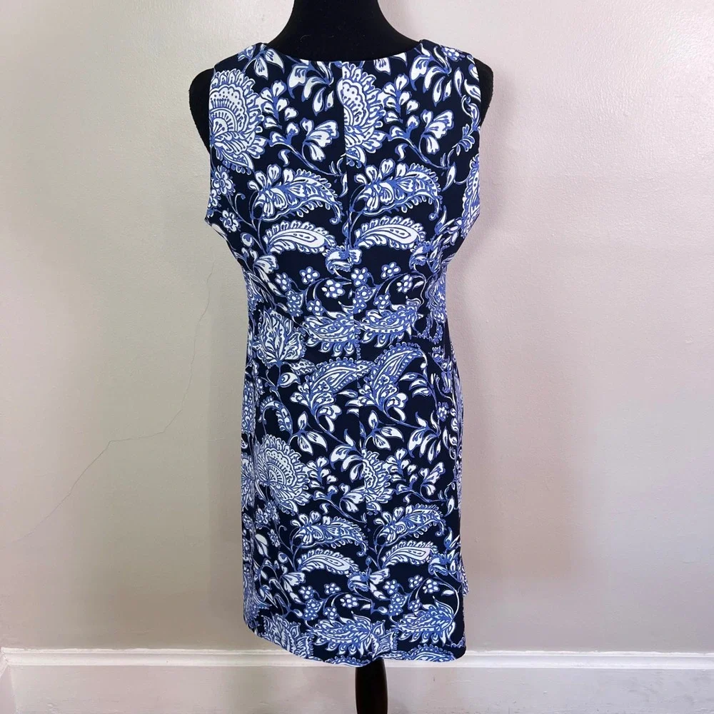 Tommy Hilfiger Paisley Floral Sheath Dress 8 Blue White Sleeveless Coastal Mod - Picture 4 of 7